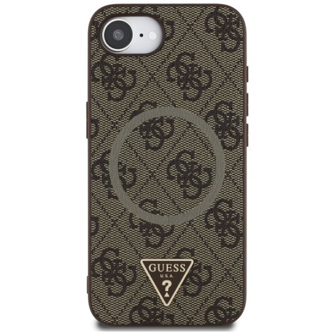 Guess Nakładka HC MagSafe PU 4G Ring Triangle Logo do iPhone 16e Brązowa