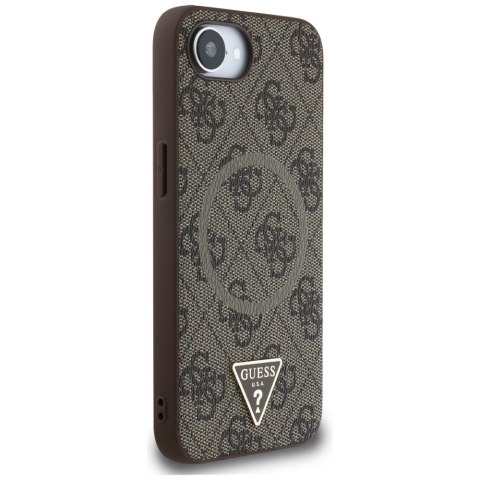 Guess Nakładka HC MagSafe PU 4G Ring Triangle Logo do iPhone 16e Brązowa