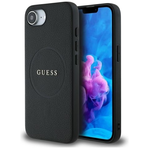 Guess Nakładka HC MagSafe PU Grained Gold Ring do iPhone 16e Czarna