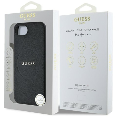 Guess Nakładka HC MagSafe PU Grained Gold Ring do iPhone 16e Czarna