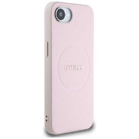 Guess Nakładka HC MagSafe PU Grained Gold Ring do iPhone 16e Różowa