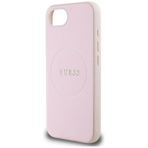 Guess Nakładka HC MagSafe PU Grained Gold Ring do iPhone 16e Różowa