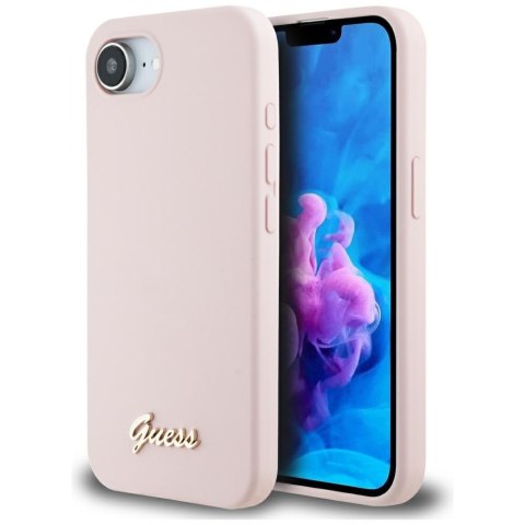 Guess Nakładka HC Silicone Script Metal Logo do iPhone 16e Różowa