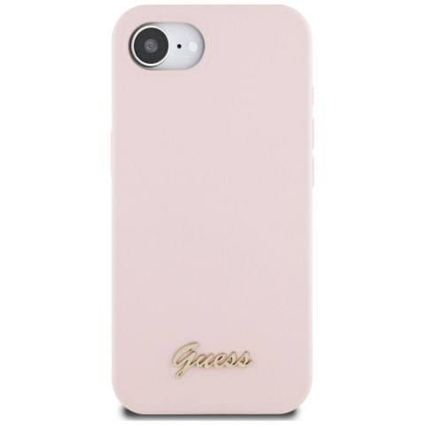 Guess Nakładka HC Silicone Script Metal Logo do iPhone 16e Różowa