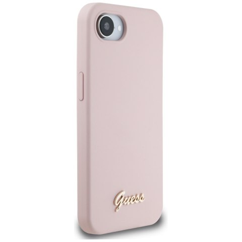 Guess Nakładka HC Silicone Script Metal Logo do iPhone 16e Różowa