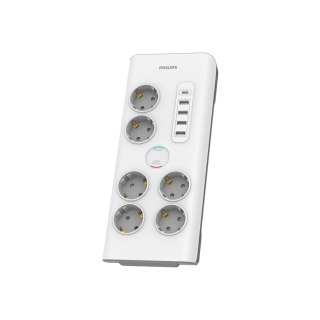 Listwa zasilająca antyprzepięciowa PHILIPS przedłużacz sieciowy 6 gniazd Schuko + 4xUSB-A + 1x USB-C 2m 16A biała