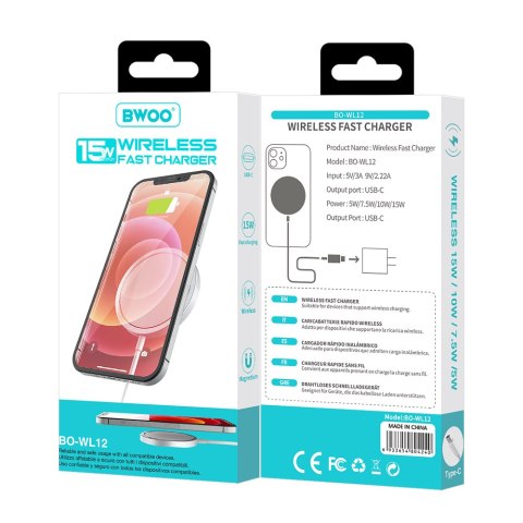 BWOO ładowarka bezprzewodowa PD WL-12, 15W, czarna BWOO ładowarka bezprzewodowa PD WL-12, 15W, czarna