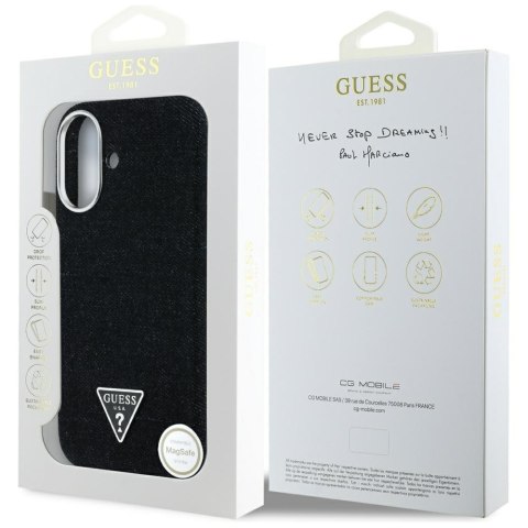 Guess Nakładka HC MagSafe FW Denim Triangle Logo do iPhone 16 Czarna Guess Nakładka HC MagSafe FW Denim Triangle Logo do iPhone 16 Czarna