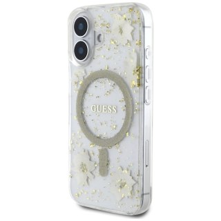 Guess Nakładka HC MagSafe Resin Flowers and Glitter do iPhone 16 Beżowa