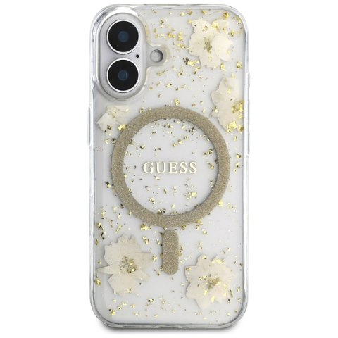 Guess Nakładka HC MagSafe Resin Flowers and Glitter do iPhone 16 Beżowa Guess Nakładka HC MagSafe Resin Flowers and Glitter do iPhone 16 Beżowa