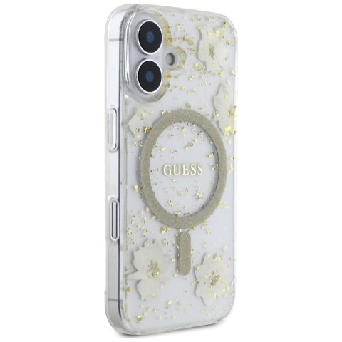 Guess Nakładka HC MagSafe Resin Flowers and Glitter do iPhone 16 Beżowa Guess Nakładka HC MagSafe Resin Flowers and Glitter do iPhone 16 Beżowa