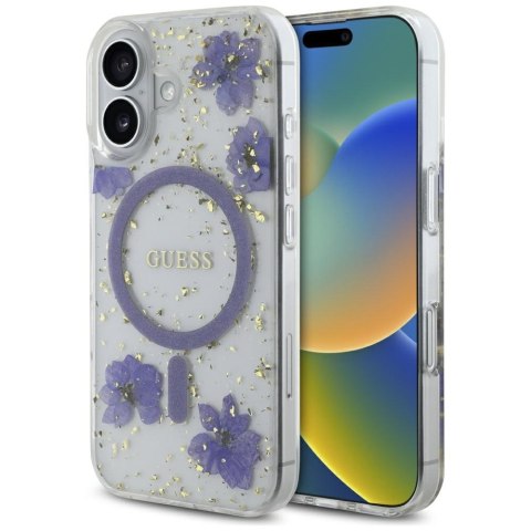 Guess Nakładka HC MagSafe Resin Flowers and Glitter do iPhone 16 Fioletowa Guess Nakładka HC MagSafe Resin Flowers and Glitter do iPhone 16 Fioletowa