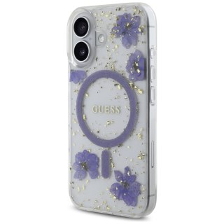 Guess Nakładka HC MagSafe Resin Flowers and Glitter do iPhone 16 Fioletowa