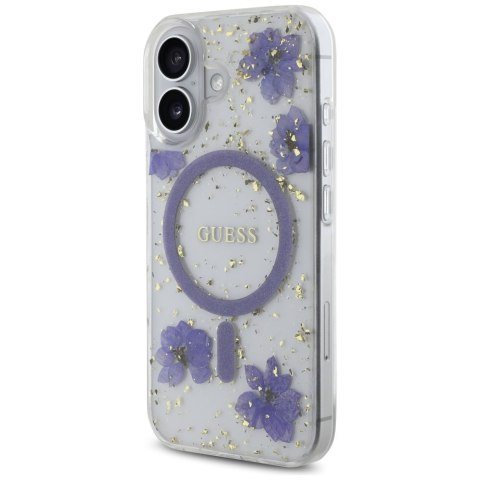 Guess Nakładka HC MagSafe Resin Flowers and Glitter do iPhone 16 Fioletowa Guess Nakładka HC MagSafe Resin Flowers and Glitter do iPhone 16 Fioletowa