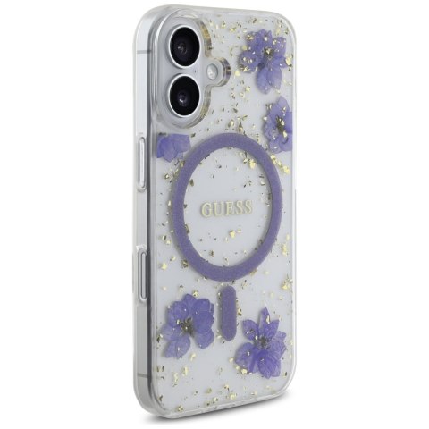 Guess Nakładka HC MagSafe Resin Flowers and Glitter do iPhone 16 Fioletowa Guess Nakładka HC MagSafe Resin Flowers and Glitter do iPhone 16 Fioletowa