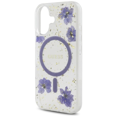 Guess Nakładka HC MagSafe Resin Flowers and Glitter do iPhone 16 Fioletowa Guess Nakładka HC MagSafe Resin Flowers and Glitter do iPhone 16 Fioletowa