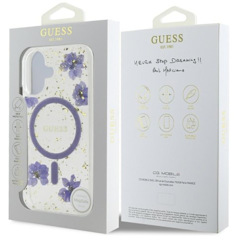 Guess Nakładka HC MagSafe Resin Flowers and Glitter do iPhone 16 Fioletowa Guess Nakładka HC MagSafe Resin Flowers and Glitter do iPhone 16 Fioletowa