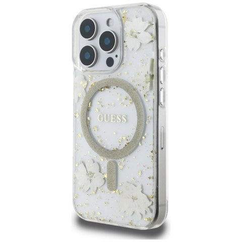 Guess Nakładka HC MagSafe Resin Flowers and Glitter do iPhone 16 Pro Beżowa Guess Nakładka HC MagSafe Resin Flowers and Glitter do iPhone 16 Pro Beżowa