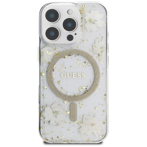 Guess Nakładka HC MagSafe Resin Flowers and Glitter do iPhone 16 Pro Beżowa Guess Nakładka HC MagSafe Resin Flowers and Glitter do iPhone 16 Pro Beżowa