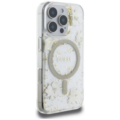 Guess Nakładka HC MagSafe Resin Flowers and Glitter do iPhone 16 Pro Beżowa Guess Nakładka HC MagSafe Resin Flowers and Glitter do iPhone 16 Pro Beżowa