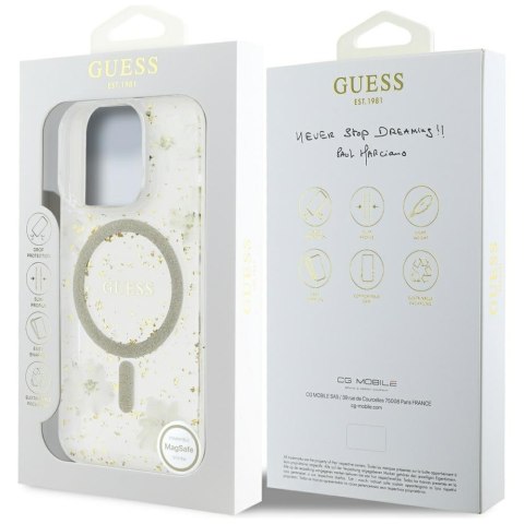 Guess Nakładka HC MagSafe Resin Flowers and Glitter do iPhone 16 Pro Beżowa Guess Nakładka HC MagSafe Resin Flowers and Glitter do iPhone 16 Pro Beżowa