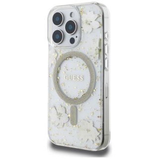 Guess Nakładka HC MagSafe Resin Flowers and Glitter do iPhone 16 Pro Max Beżowa