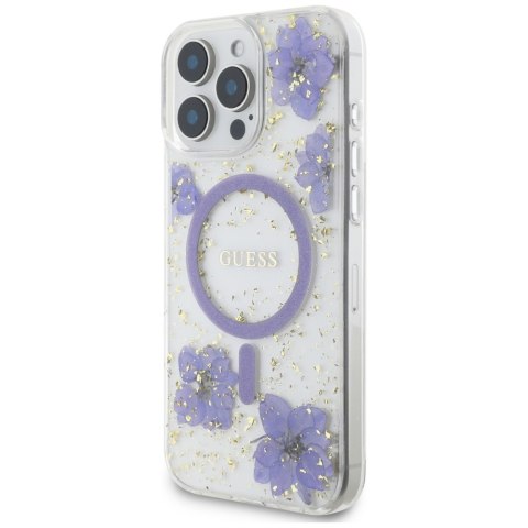 Guess Nakładka HC MagSafe Resin Flowers and Glitter do iPhone 16 Pro Max Fioletowa Guess Nakładka HC MagSafe Resin Flowers and Glitter do iPhone 16 Pro Max Fioletowa