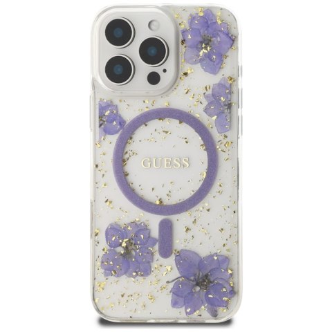 Guess Nakładka HC MagSafe Resin Flowers and Glitter do iPhone 16 Pro Max Fioletowa Guess Nakładka HC MagSafe Resin Flowers and Glitter do iPhone 16 Pro Max Fioletowa