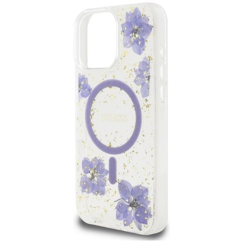 Guess Nakładka HC MagSafe Resin Flowers and Glitter do iPhone 16 Pro Max Fioletowa Guess Nakładka HC MagSafe Resin Flowers and Glitter do iPhone 16 Pro Max Fioletowa