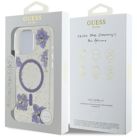Guess Nakładka HC MagSafe Resin Flowers and Glitter do iPhone 16 Pro Max Fioletowa Guess Nakładka HC MagSafe Resin Flowers and Glitter do iPhone 16 Pro Max Fioletowa