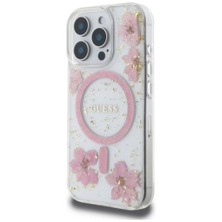 Guess Nakładka HC MagSafe Resin Flowers and Glitter do iPhone 16 Pro Max Różowa