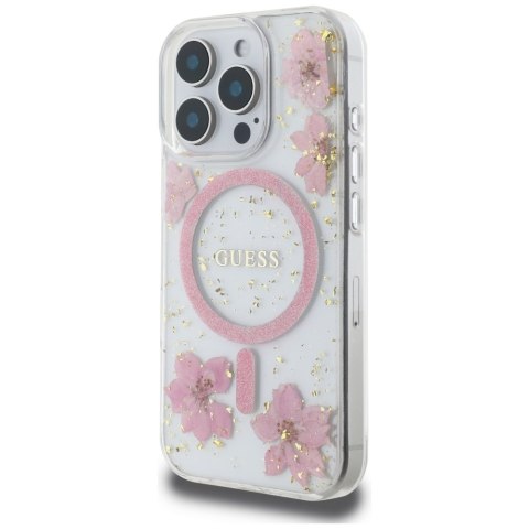 Guess Nakładka HC MagSafe Resin Flowers and Glitter do iPhone 16 Pro Max Różowa Guess Nakładka HC MagSafe Resin Flowers and Glitter do iPhone 16 Pro Max Różowa
