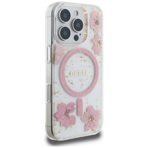 Guess Nakładka HC MagSafe Resin Flowers and Glitter do iPhone 16 Pro Max Różowa Guess Nakładka HC MagSafe Resin Flowers and Glitter do iPhone 16 Pro Max Różowa