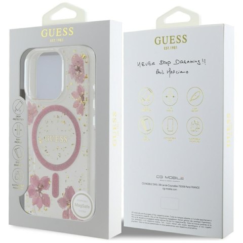 Guess Nakładka HC MagSafe Resin Flowers and Glitter do iPhone 16 Pro Max Różowa Guess Nakładka HC MagSafe Resin Flowers and Glitter do iPhone 16 Pro Max Różowa