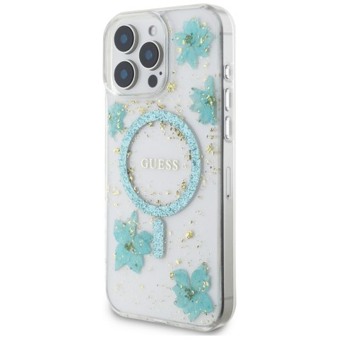 Guess Nakładka HC MagSafe Resin Flowers and Glitter do iPhone 16 Pro Turkusowa Guess Nakładka HC MagSafe Resin Flowers and Glitter do iPhone 16 Pro Turkusowa