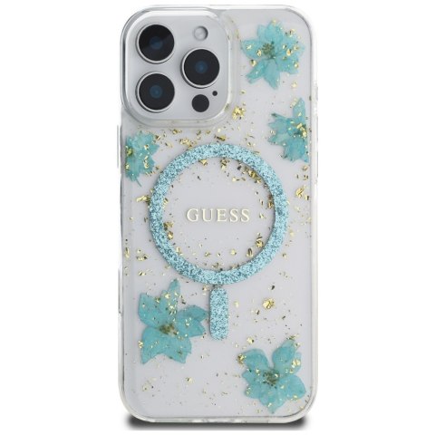 Guess Nakładka HC MagSafe Resin Flowers and Glitter do iPhone 16 Pro Turkusowa Guess Nakładka HC MagSafe Resin Flowers and Glitter do iPhone 16 Pro Turkusowa