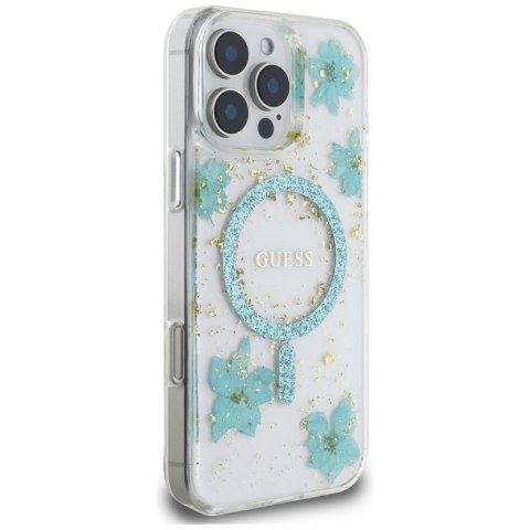 Guess Nakładka HC MagSafe Resin Flowers and Glitter do iPhone 16 Pro Turkusowa Guess Nakładka HC MagSafe Resin Flowers and Glitter do iPhone 16 Pro Turkusowa