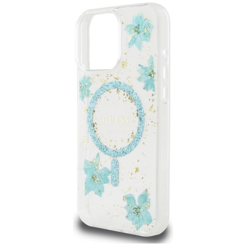 Guess Nakładka HC MagSafe Resin Flowers and Glitter do iPhone 16 Pro Turkusowa Guess Nakładka HC MagSafe Resin Flowers and Glitter do iPhone 16 Pro Turkusowa