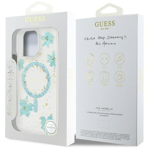 Guess Nakładka HC MagSafe Resin Flowers and Glitter do iPhone 16 Pro Turkusowa Guess Nakładka HC MagSafe Resin Flowers and Glitter do iPhone 16 Pro Turkusowa