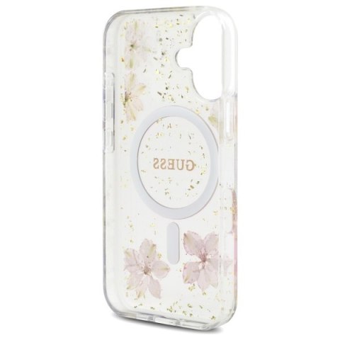 Guess Nakładka HC MagSafe Resin Flowers and Glitter do iPhone 16 Różowa Guess Nakładka HC MagSafe Resin Flowers and Glitter do iPhone 16 Różowa