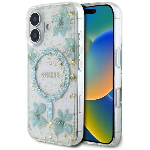 Guess Nakładka HC MagSafe Resin Flowers and Glitter do iPhone 16 Turkusowa Guess Nakładka HC MagSafe Resin Flowers and Glitter do iPhone 16 Turkusowa