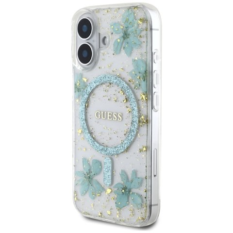 Guess Nakładka HC MagSafe Resin Flowers and Glitter do iPhone 16 Turkusowa Guess Nakładka HC MagSafe Resin Flowers and Glitter do iPhone 16 Turkusowa