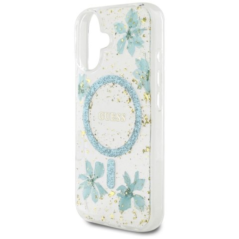 Guess Nakładka HC MagSafe Resin Flowers and Glitter do iPhone 16 Turkusowa Guess Nakładka HC MagSafe Resin Flowers and Glitter do iPhone 16 Turkusowa