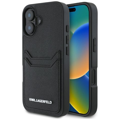 Karl Lagerfeld Nakładka HC Grained PU CardSlot Metal Elong do iPhone 16 Czarna Karl Lagerfeld Nakładka HC Grained PU CardSlot Metal Elong do iPhone 16 Czarna