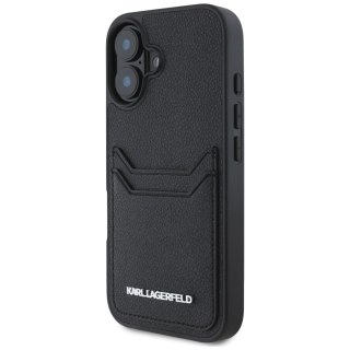 Karl Lagerfeld Nakładka HC Grained PU CardSlot Metal Elong do iPhone 16 Czarna