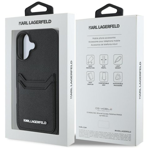 Karl Lagerfeld Nakładka HC Grained PU CardSlot Metal Elong do iPhone 16 Czarna Karl Lagerfeld Nakładka HC Grained PU CardSlot Metal Elong do iPhone 16 Czarna