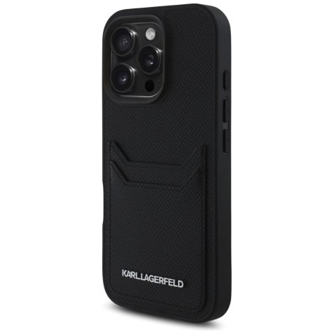 Karl Lagerfeld Nakładka HC Grained PU CardSlot Metal Elong do iPhone 16 Pro Czarna Karl Lagerfeld Nakładka HC Grained PU CardSlot Metal Elong do iPhone 16 Pro Czarna