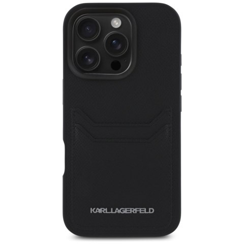 Karl Lagerfeld Nakładka HC Grained PU CardSlot Metal Elong do iPhone 16 Pro Czarna Karl Lagerfeld Nakładka HC Grained PU CardSlot Metal Elong do iPhone 16 Pro Czarna
