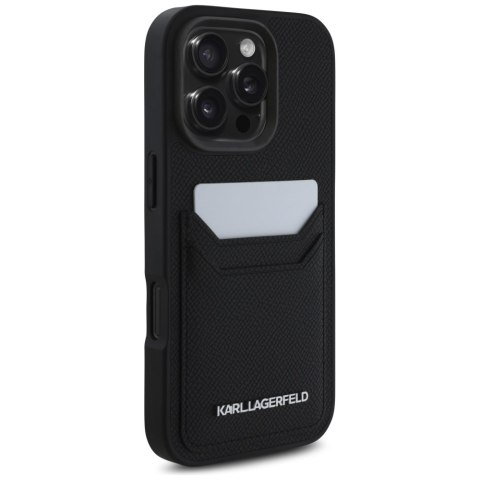 Karl Lagerfeld Nakładka HC Grained PU CardSlot Metal Elong do iPhone 16 Pro Czarna Karl Lagerfeld Nakładka HC Grained PU CardSlot Metal Elong do iPhone 16 Pro Czarna