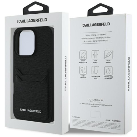Karl Lagerfeld Nakładka HC Grained PU CardSlot Metal Elong do iPhone 16 Pro Czarna Karl Lagerfeld Nakładka HC Grained PU CardSlot Metal Elong do iPhone 16 Pro Czarna